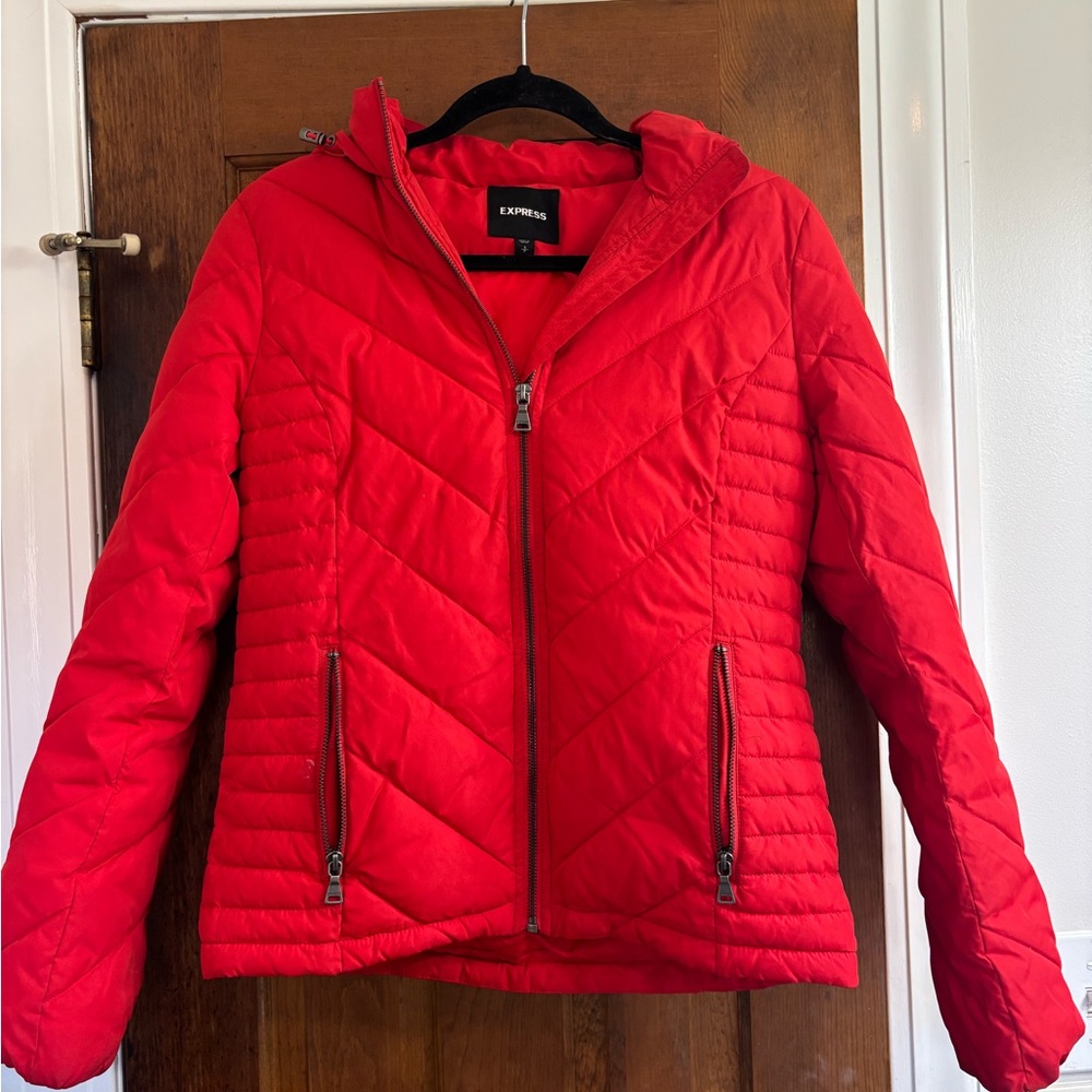 Express Women's Vibrant Red Puffer Jacket